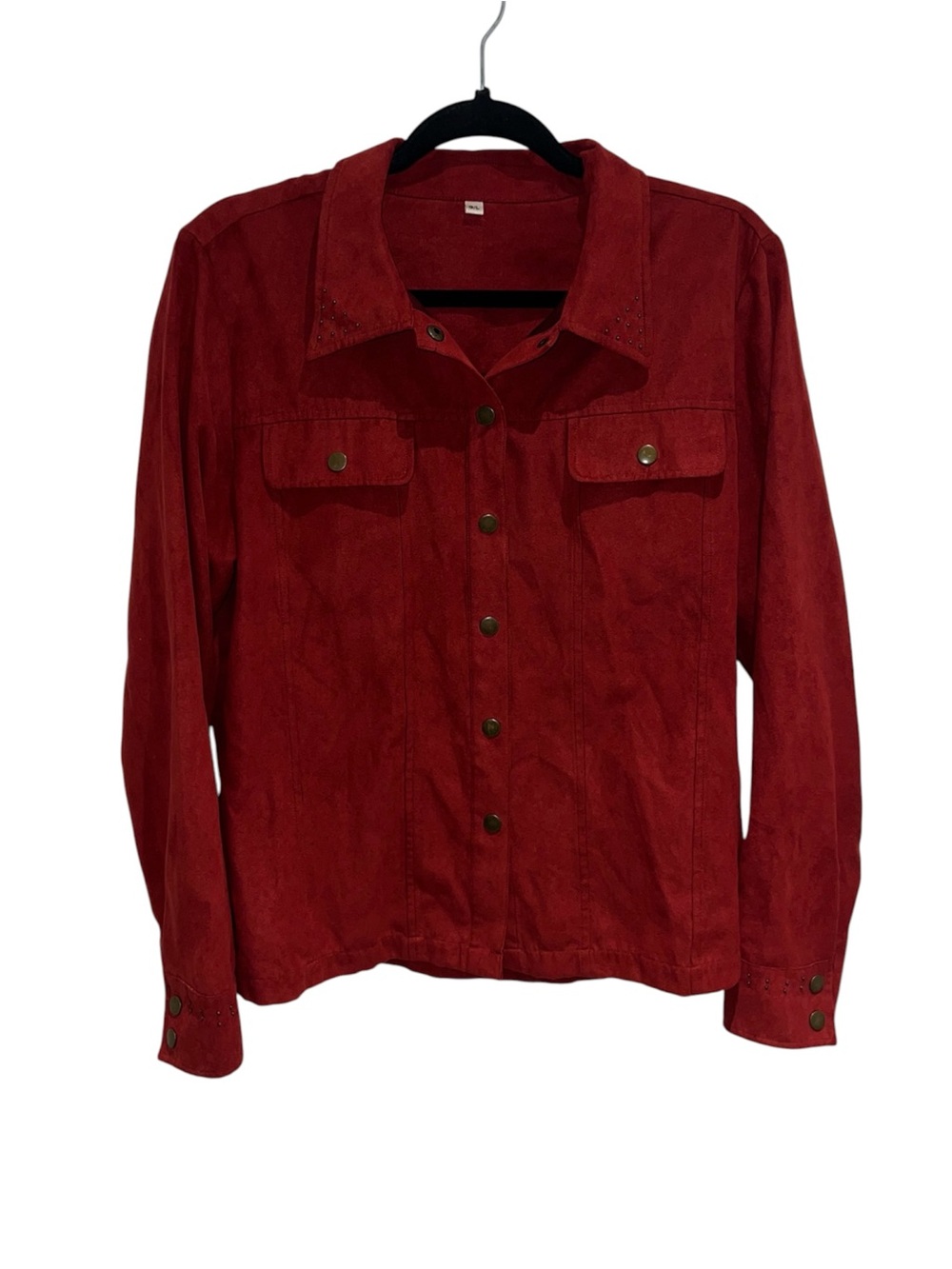 Vintage Orangey-red Faux Suede Button-up Jacket Unisex Size Large Western Collar